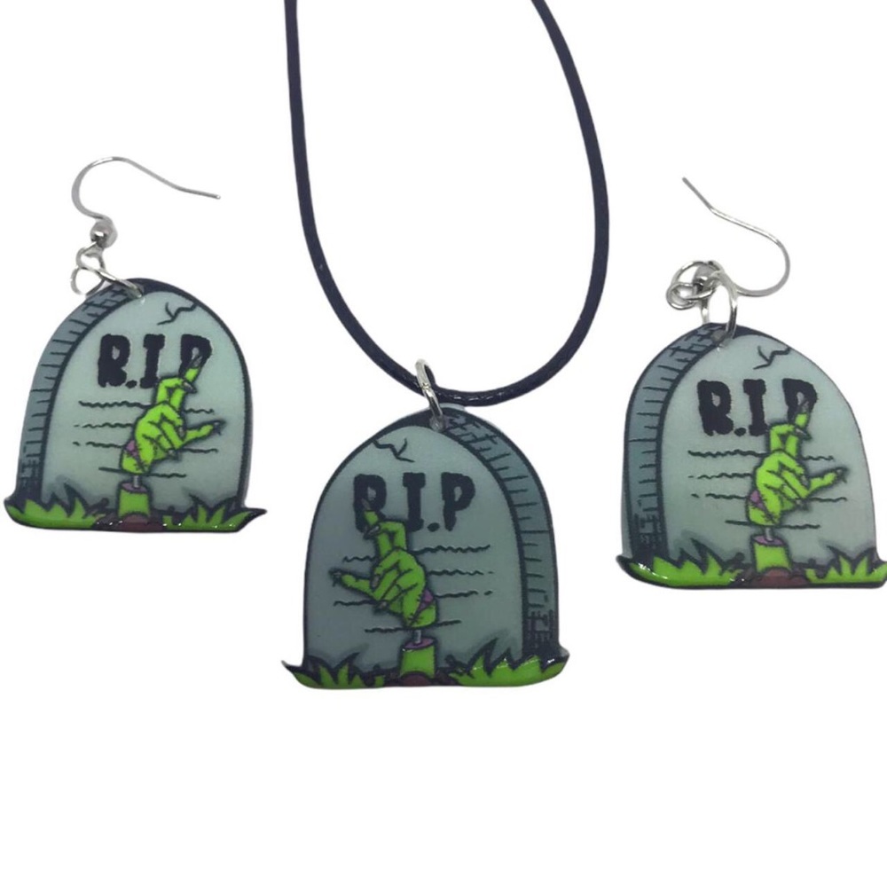 Zombie Grave Rising Necklace and Earring Set goth gothic horror new